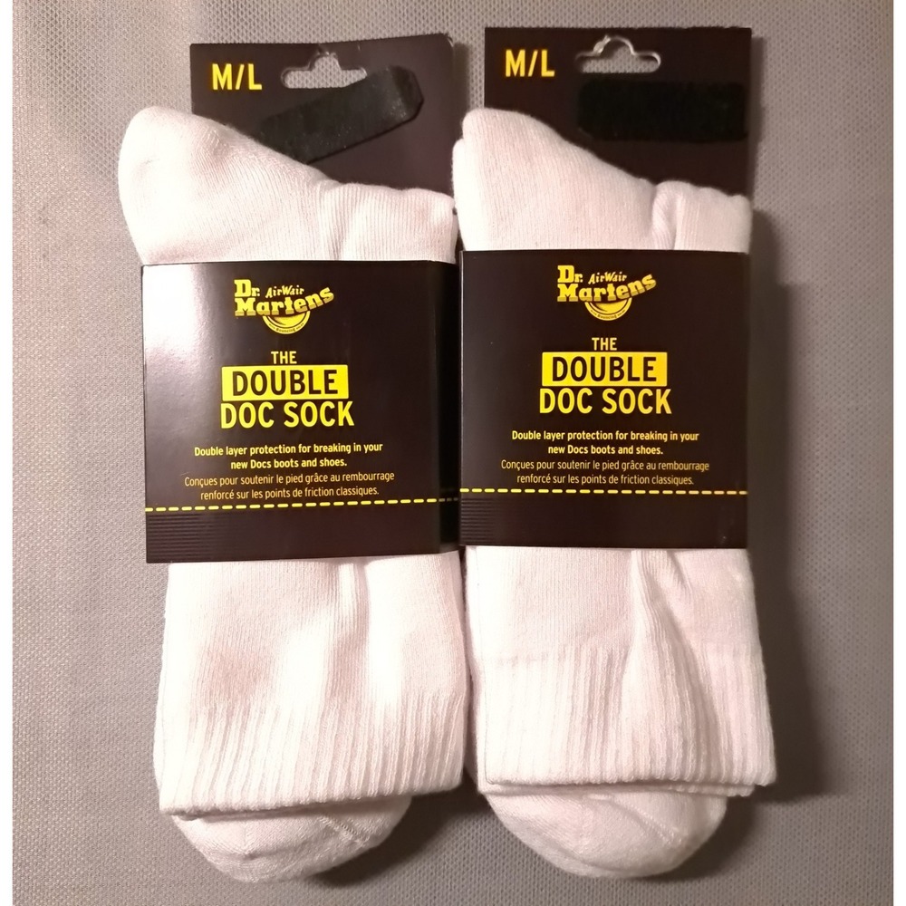 2-Pairs‎ Dr. Martens The Double Doc Sock White Size M/L Cotton Blend